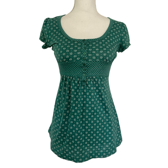 Self Esteem Babydoll Ditsy Floral Top Size M Green Goblincore Y2K 90s - FLAW - Picture 1 of 6